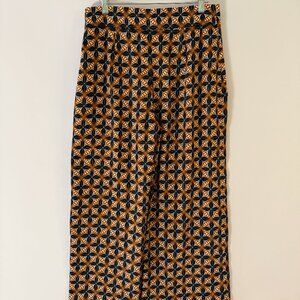 Zara Geometric Print Cropped Wide Leg Pants Black and Saddle Brown Size L